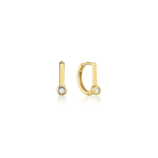 14k Yellow Gold Champagne Diamond 12mm Huggies Earrings Paris