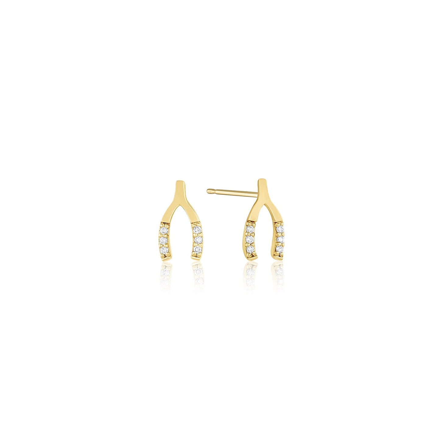Yellow Gold Wish Bone Studs 14k Florence Studs