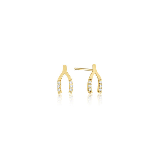 Yellow Gold Wish Bone Studs 14k Florence Studs