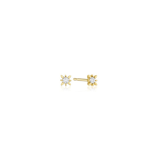 14k Yellow Gold Compass Star Champagne Diamond Studs