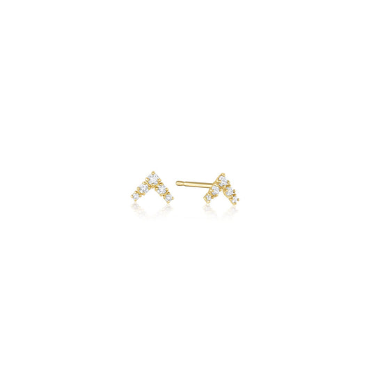 14k Yellow Gold Chevron Studs Vienna Studs Set & Stones
