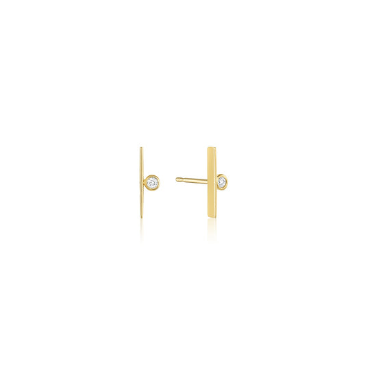 Yellow Gold Champagne Diamond Bar Studs 14k Madrid Studs