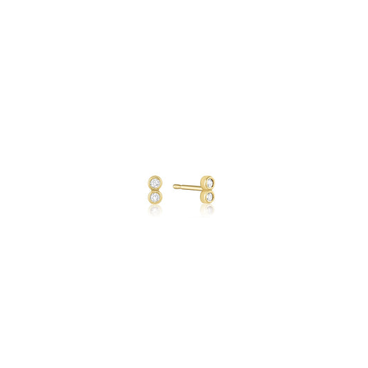 Yellow Gold Double Circle Studs with Champagne Diamonds Oslo Studs