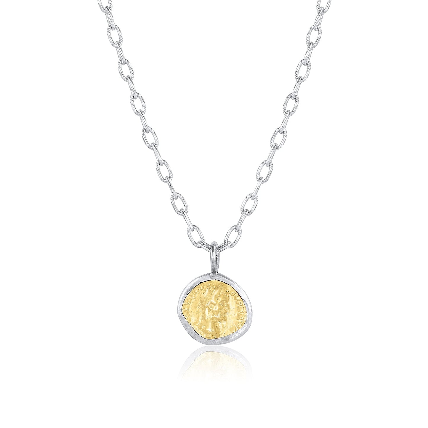 Sterling Silver Hammered Chain Necklace with Two-tone Coin Pendant Parker