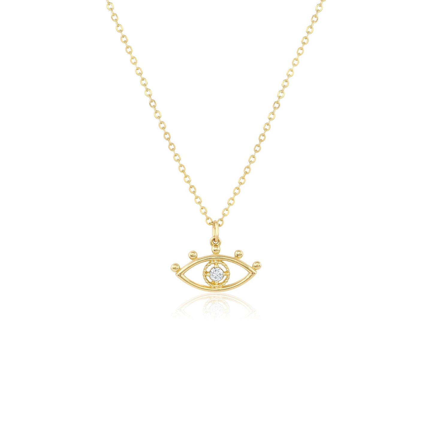 Evil Eye Charm Necklace 14k Yellow Gold Santorini Necklace Set & Stones