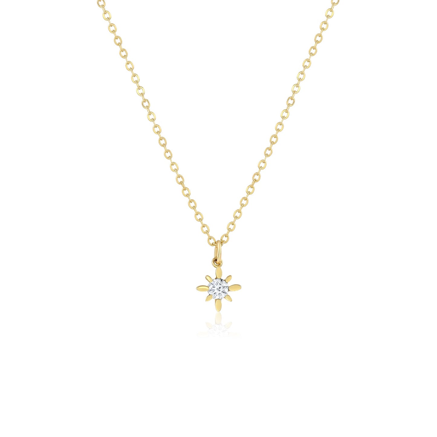 Compass Star 6mm Geneva Necklace 14k Yellow or White Gold Set & Stones