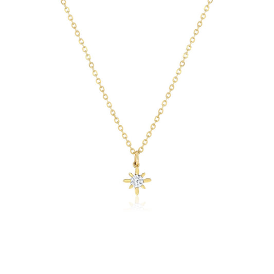 Compass Star 6mm Geneva Necklace 14k Yellow or White Gold Set & Stones