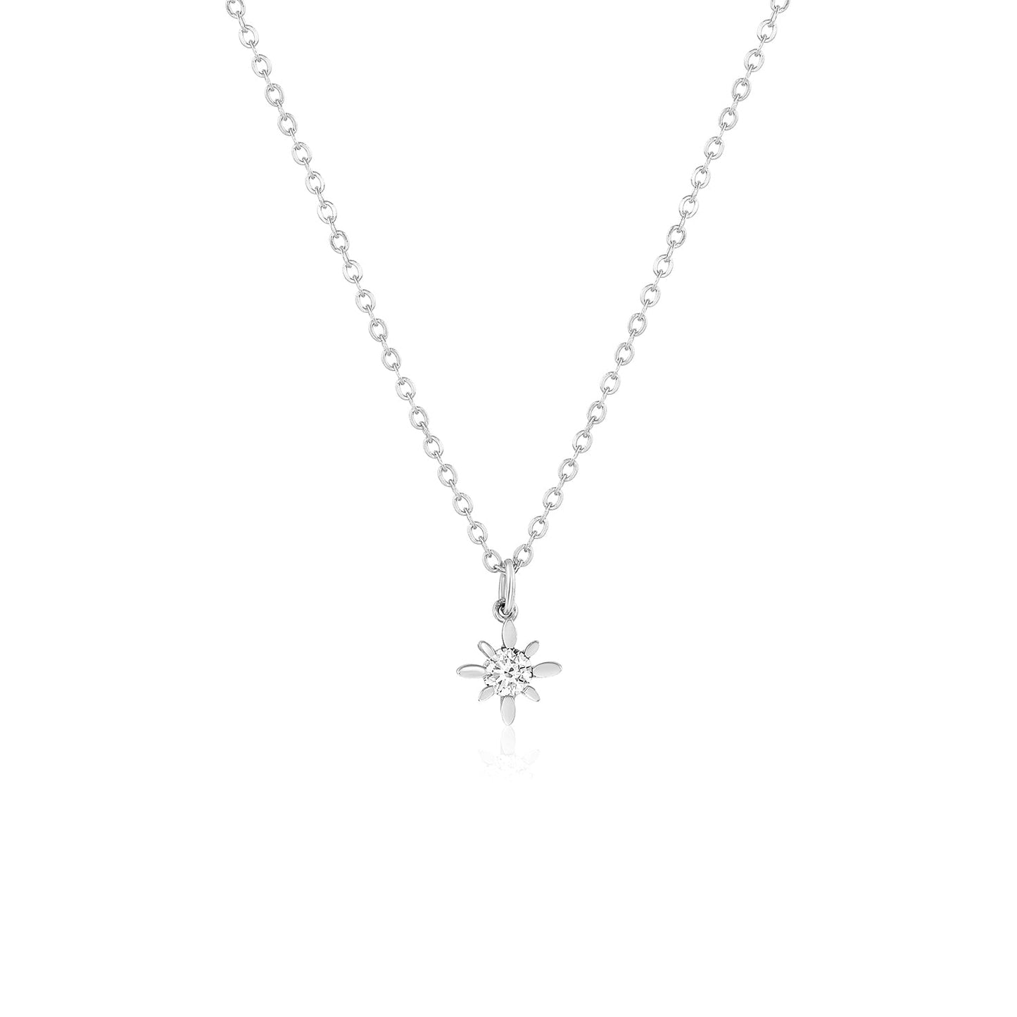 Compass Star 6mm Geneva Necklace 14k Yellow or White Gold Set & Stones
