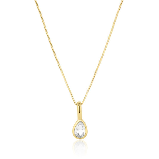 Teardrop Cubic Zirconia Birthstone Necklace 18k Gold Over Brass