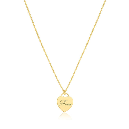 14k Gold Filled Wheat Chain Necklace with Laser Engraved Heart Charm Mama Alice