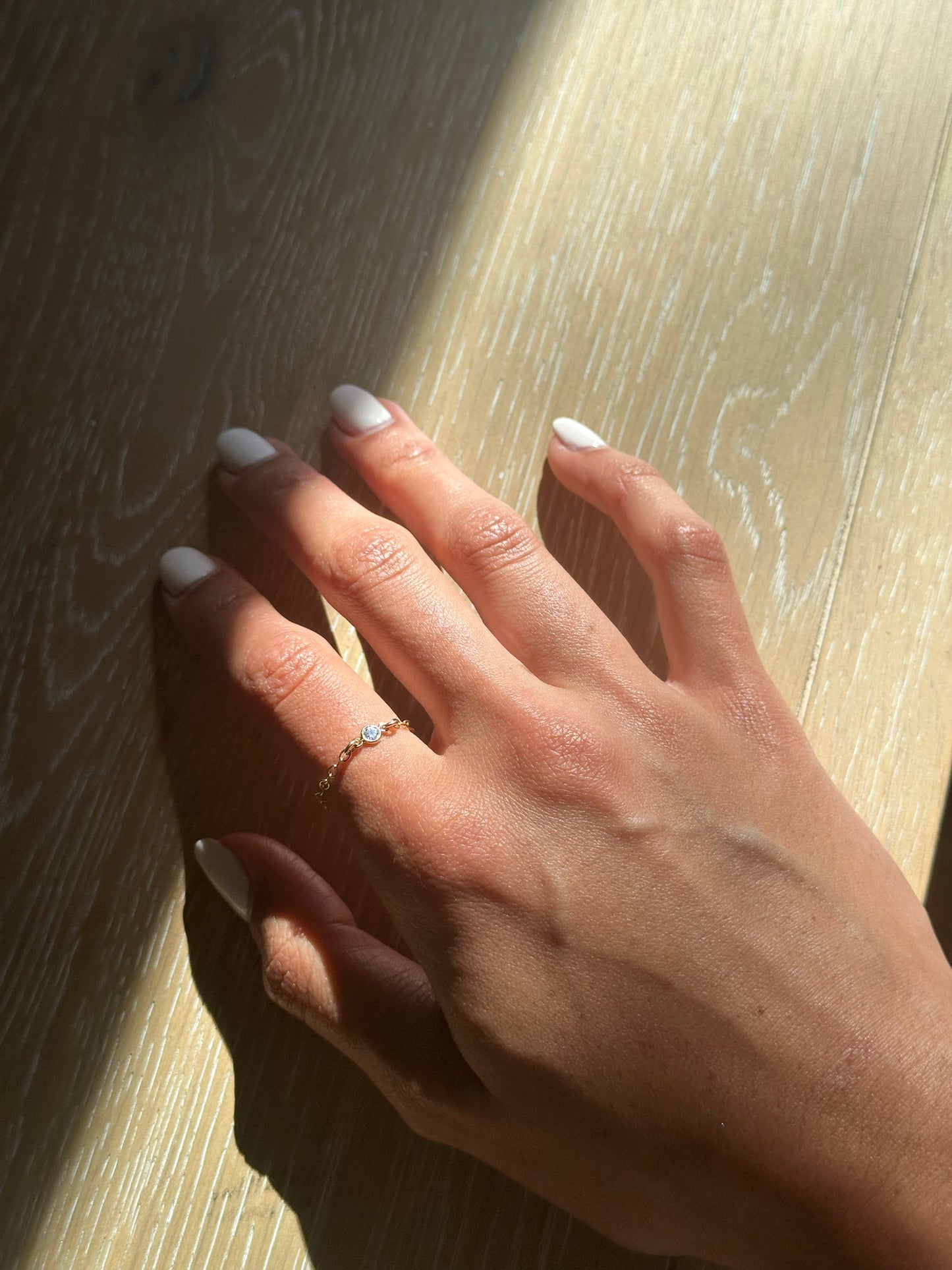 14k Gold Filled Chain Ring with Cubic Zirconia or Turquoise Connector The First Layer - Renata Ring