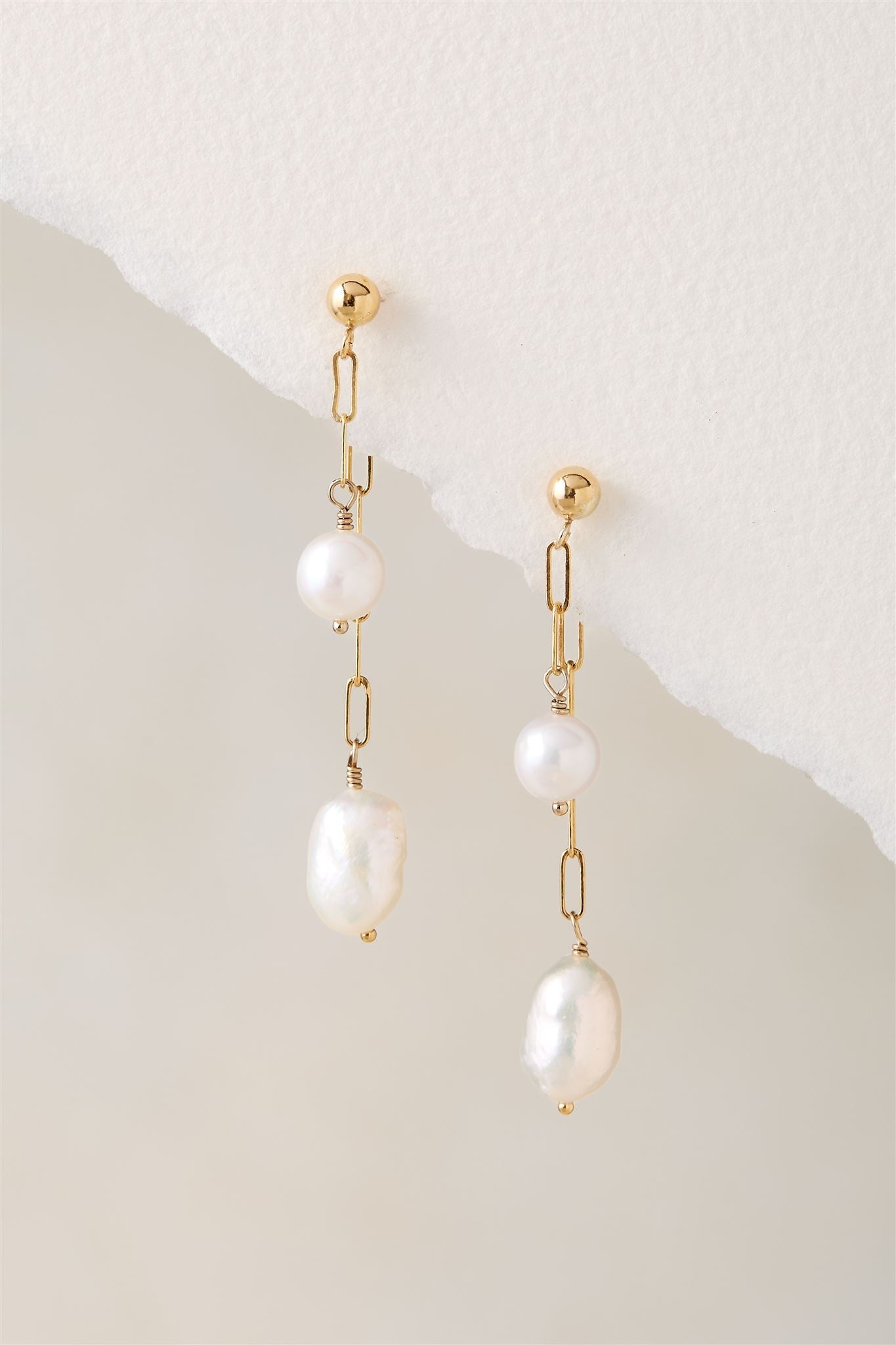 14k Gold Filled Ball Studs with Paperclip Chain and Freshwater Potato Pearls Earrings Maryn