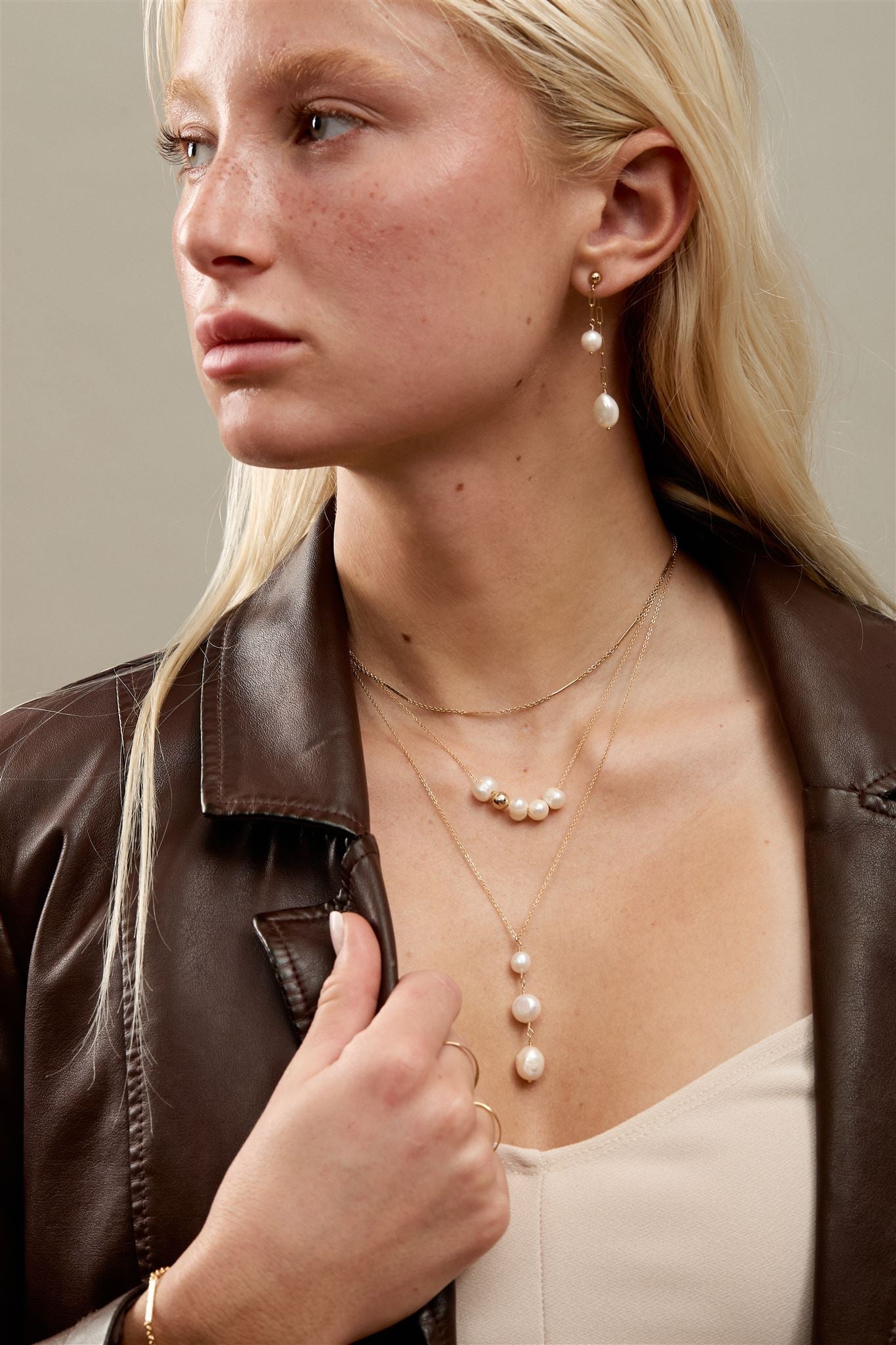 14k Gold Filled Ball Studs with Paperclip Chain and Freshwater Potato Pearls Earrings Maryn