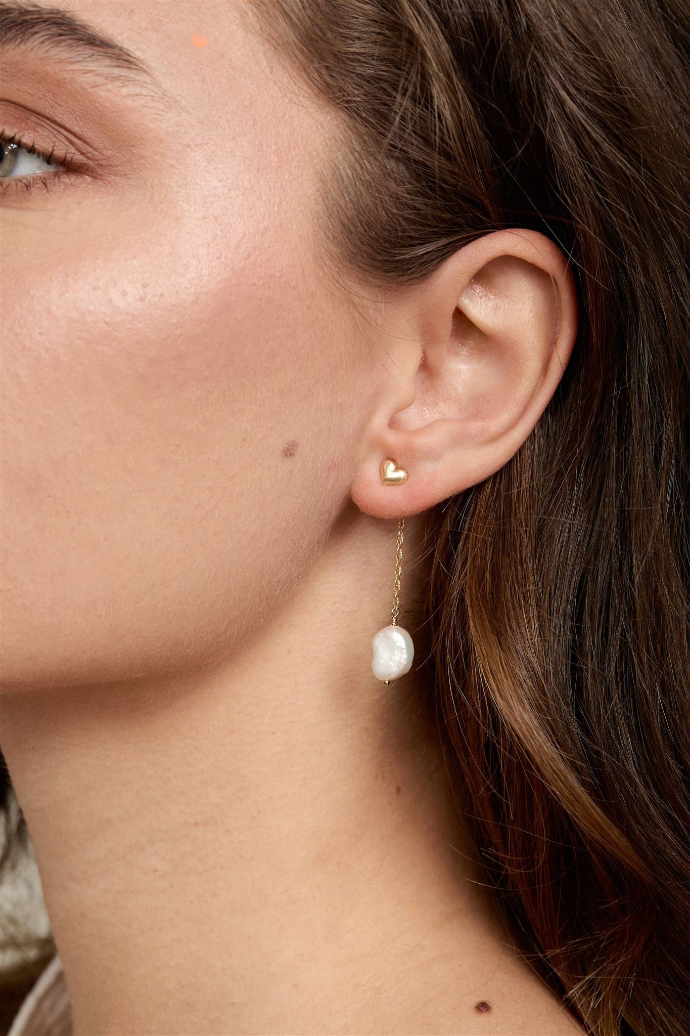 Eloise 14k Gold Filled Heart Stud Earrings with Freshwater Potato Pearls