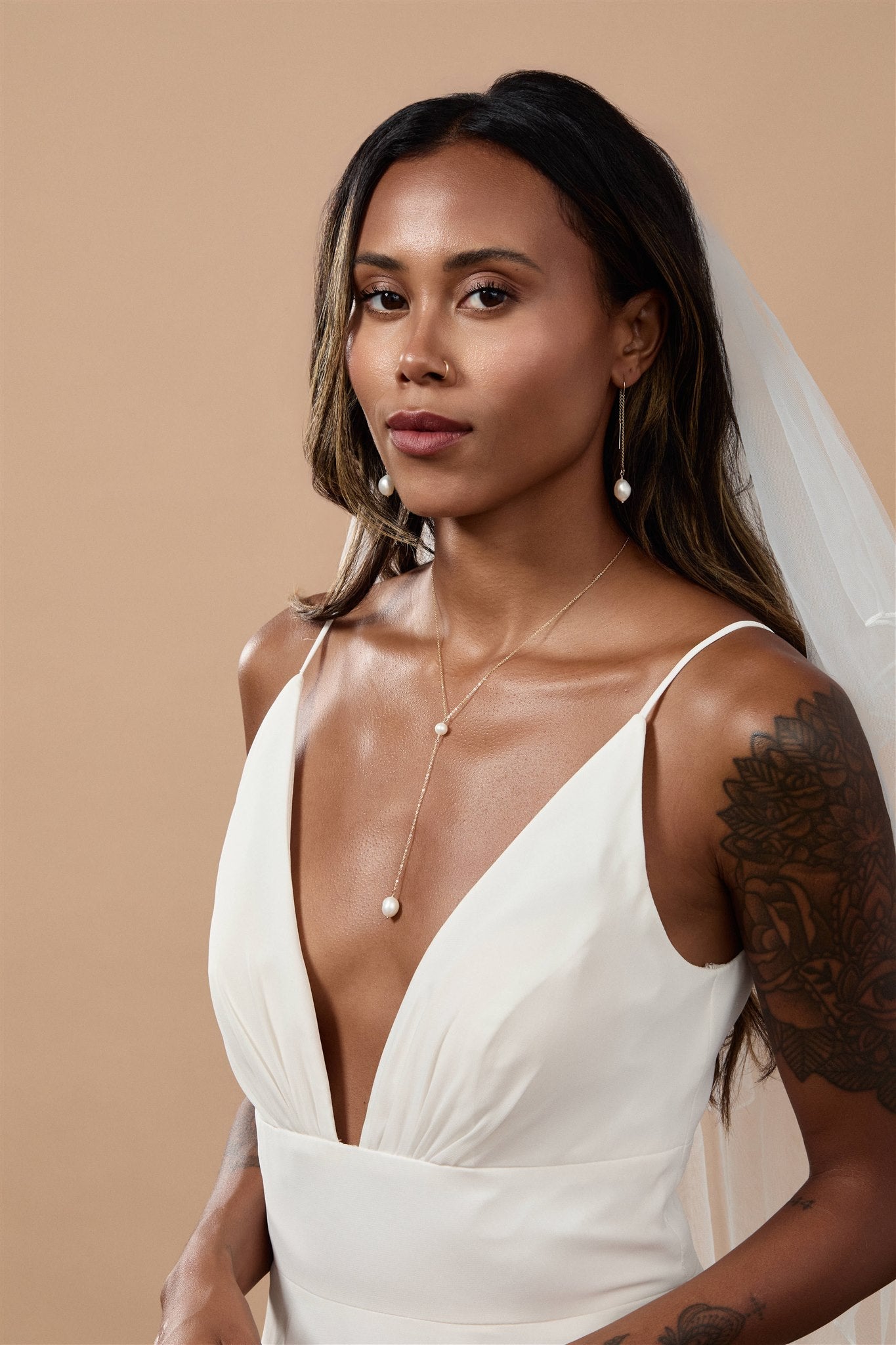 Penny Necklace 14k Gold Filled Lariat Necklace with Freshwater Potato Pearls