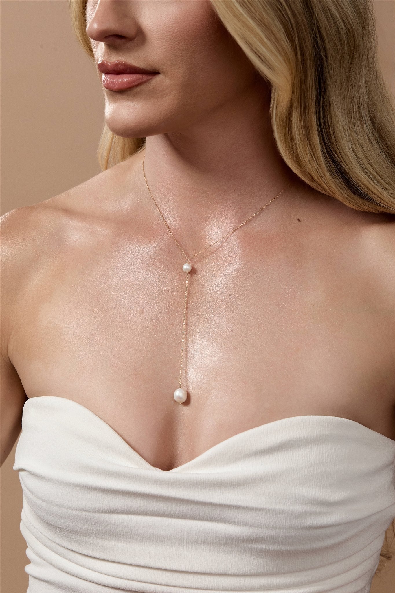 Penny Necklace 14k Gold Filled Lariat Necklace with Freshwater Potato Pearls