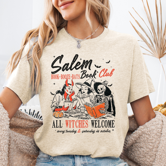 Salem Book Club, All Witches Welcome, Bookish, Booktok, Halloween, Trending Tshirt, Graphic Tee, Tshirt