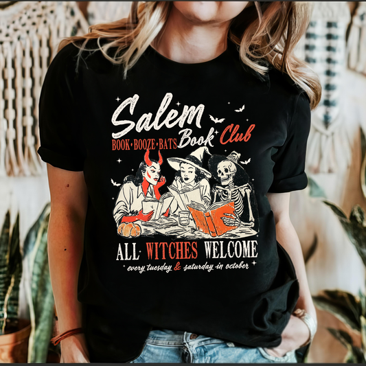 Salem Book Club, All Witches Welcome, Bookish, Booktok, Halloween, Trending Tshirt, Graphic Tee, Black Tshirt