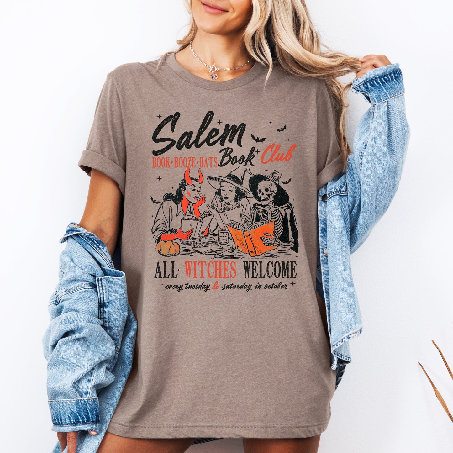 Salem Book Club, All Witches Welcome, Retro, Classic, Vintage, Halloween, Reading, Books, Tshirt