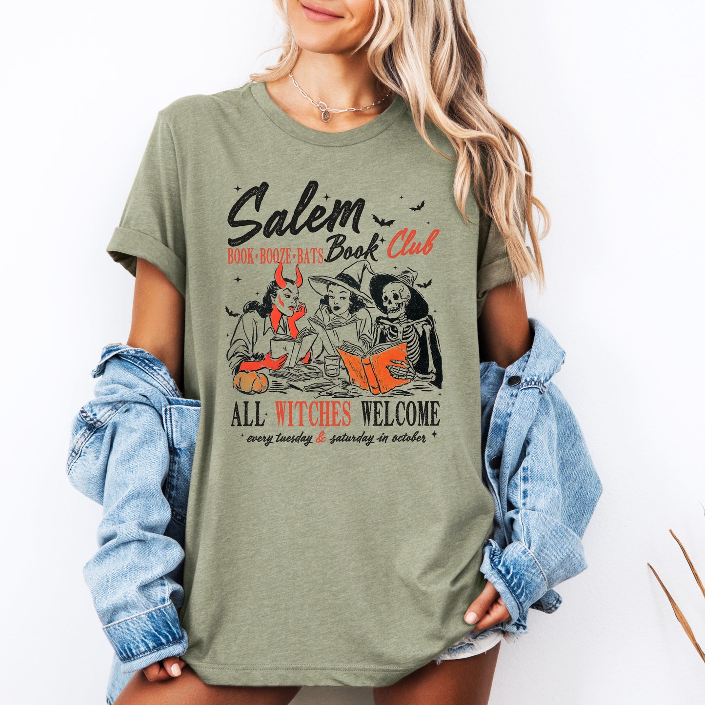 Salem Book Club, All Witches Welcome, Retro, Classic, Vintage, Halloween, Reading, Books, Tshirt
