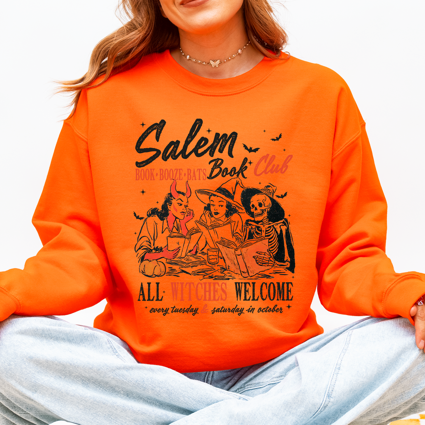 Salem Book Club, All Witches Welcome, Bookish, Booktok, Classic, Vintage, Halloween, Reading, Books, Trending Graphic Sweatshirt