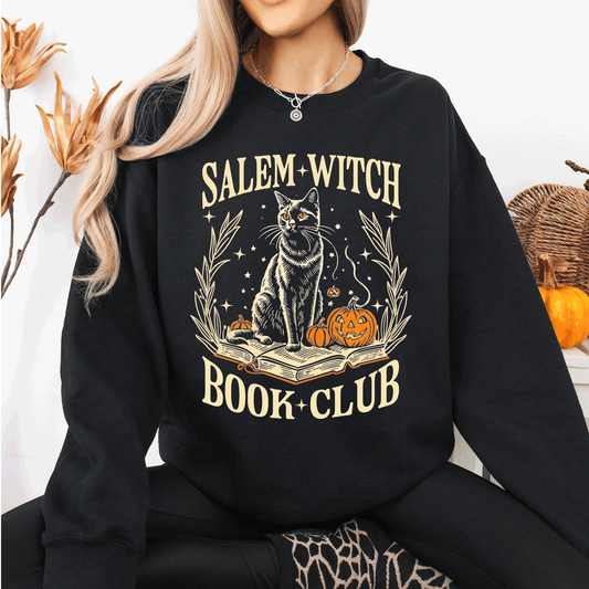 Salem Book Club, Cat, Retro, Classic, Vintage, Halloween, Reading, Books Sweatshirt