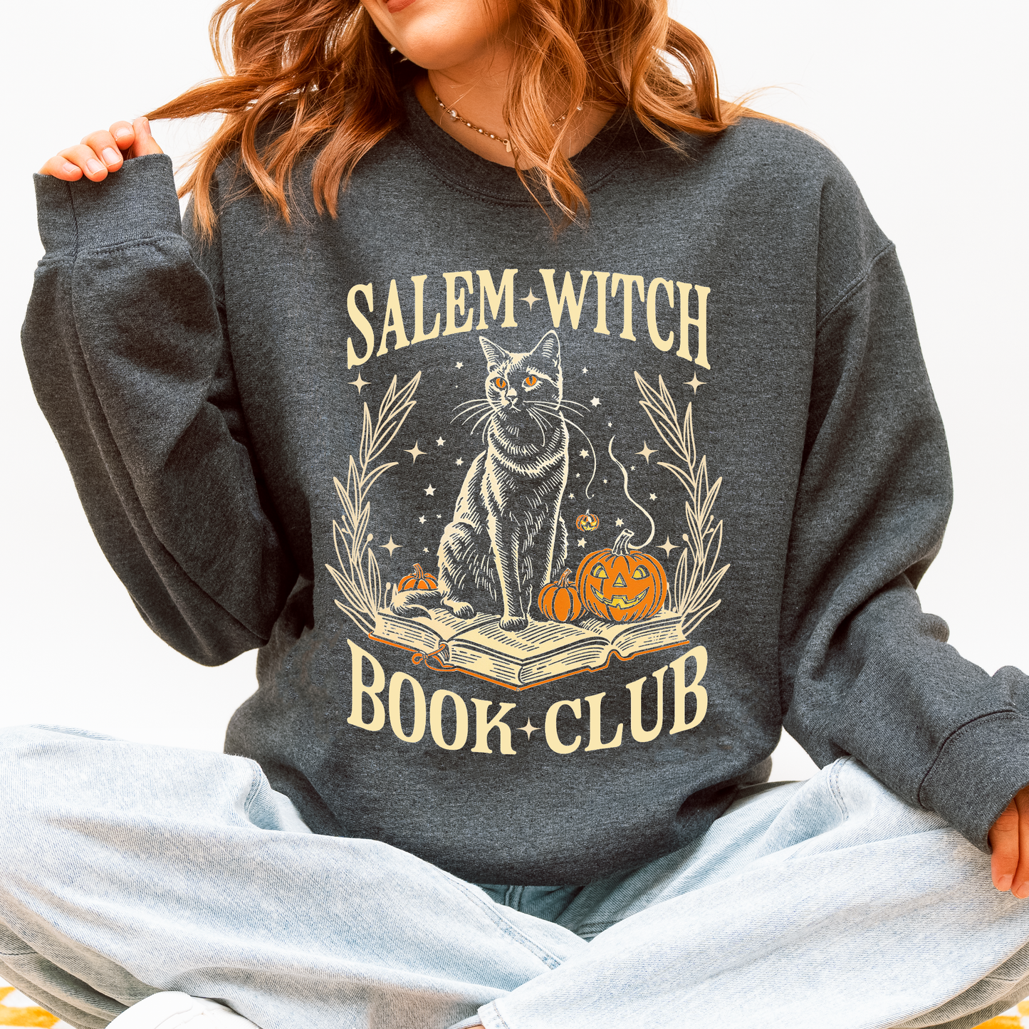 Salem Book Club, Cat, Retro, Classic, Vintage, Halloween, Reading, Books Sweatshirt