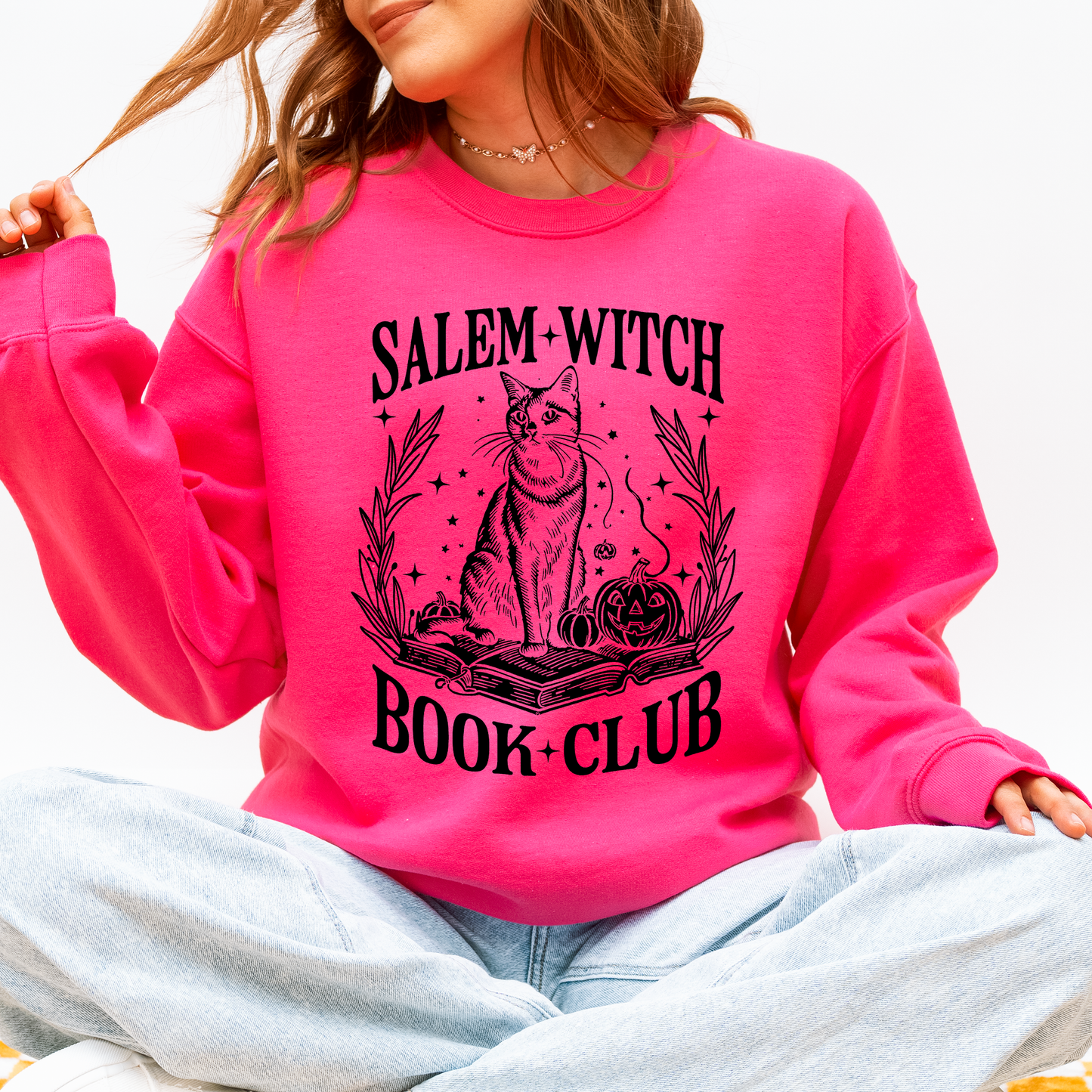 Salem Book Club, Cat, Retro, Classic, Vintage, Halloween, Reading, Books Sweatshirt