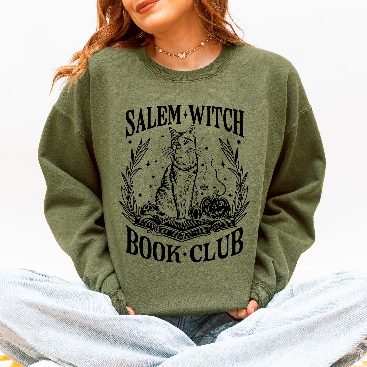 Salem Book Club, Cat, Retro, Classic, Vintage, Halloween, Reading, Books Sweatshirt