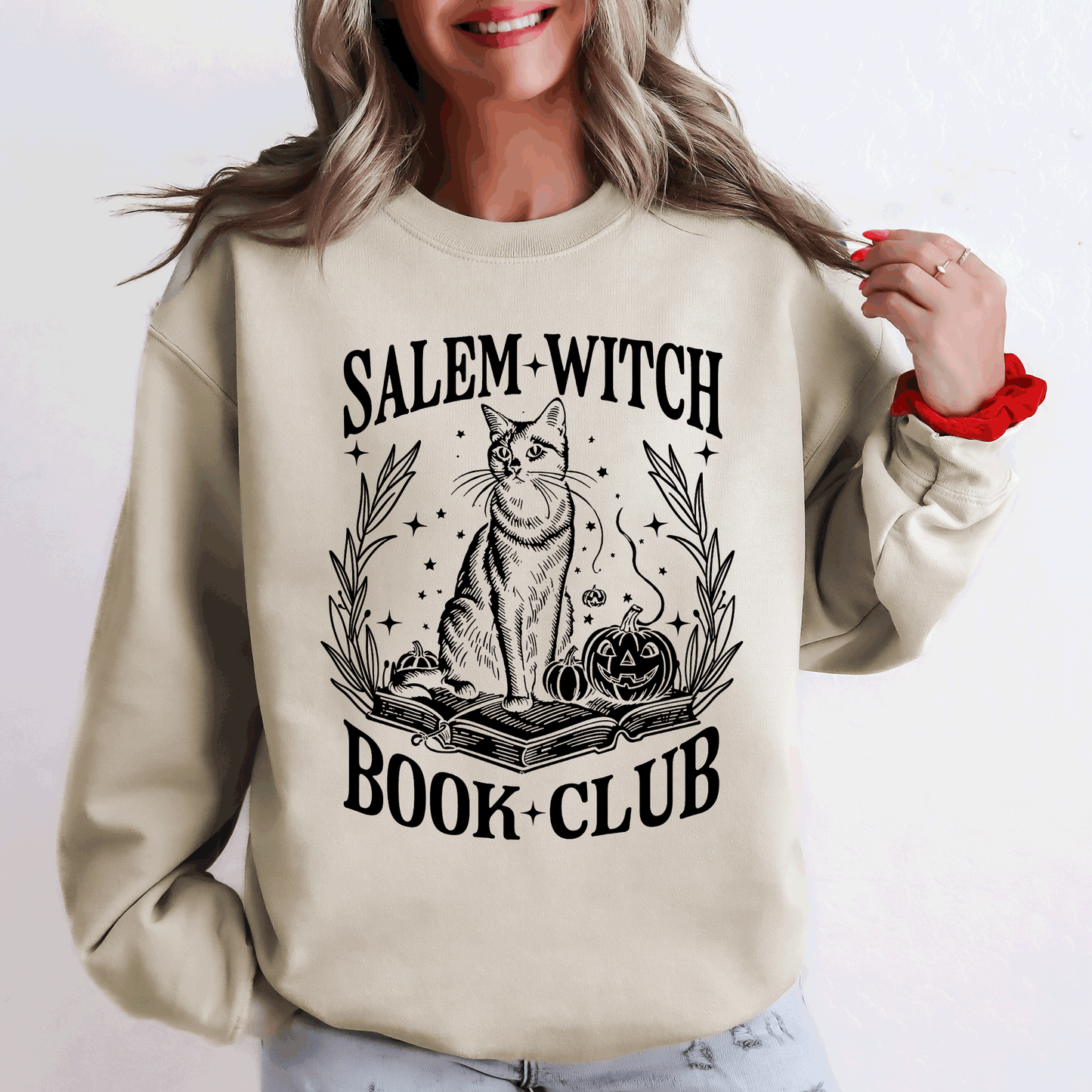 Salem Book Club, Cat, Retro, Classic, Vintage, Halloween, Reading, Books Sweatshirt