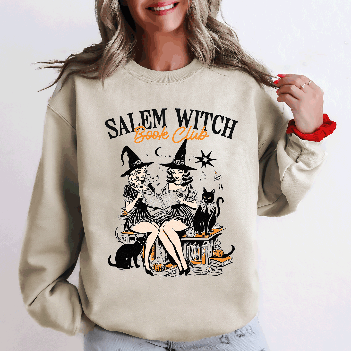 Salem Book Club, Cute Cats, Retro, Classic, Vintage, Halloween, Reading, Books Sweatshirt