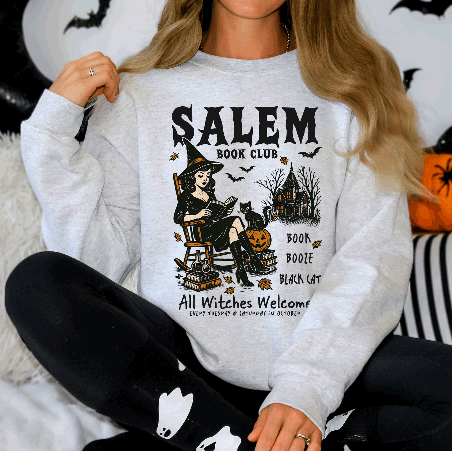 Salem Book Club, Rocking Chair, Retro, Classic, Vintage, Halloween, Reading, Books Sweatshirt
