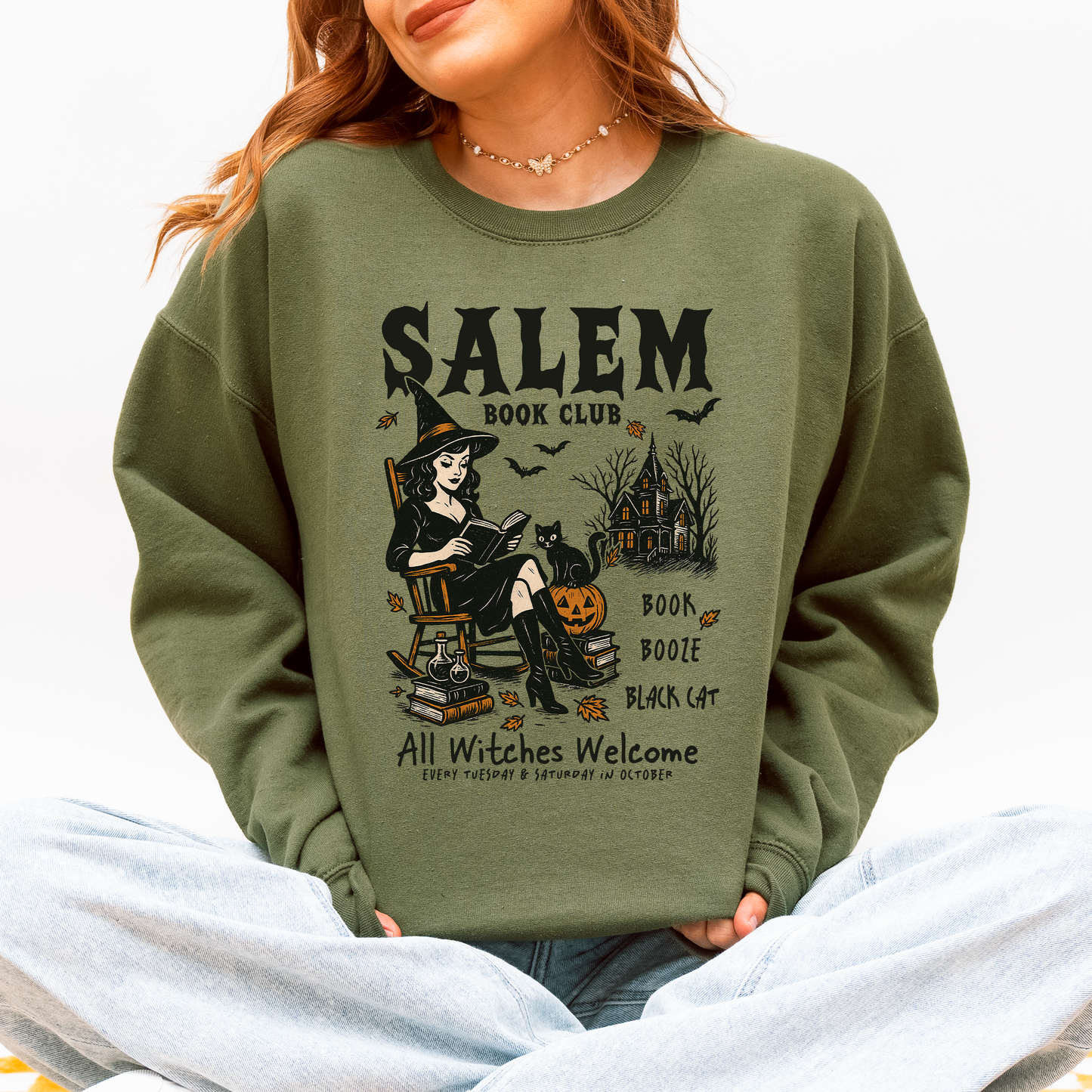 Salem Book Club, Rocking Chair, Retro, Classic, Vintage, Halloween, Reading, Books Sweatshirt