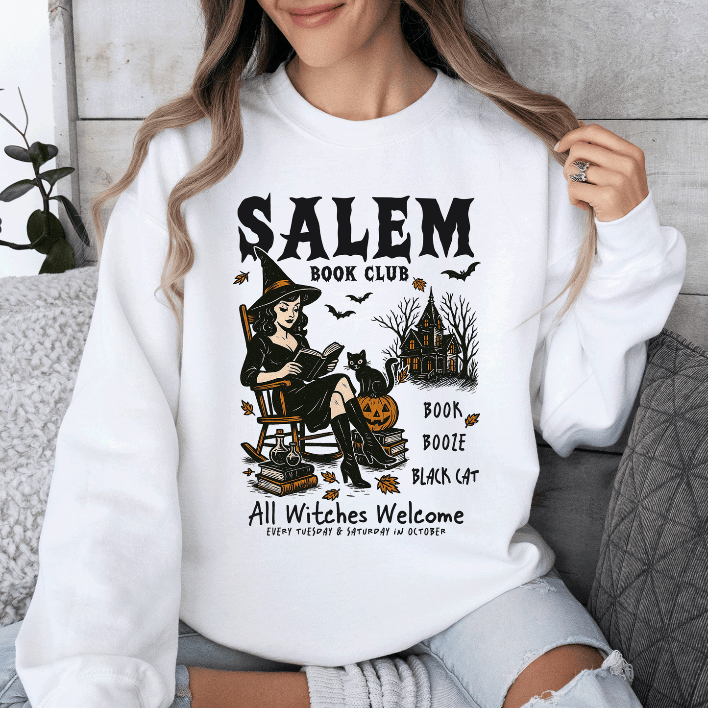 Salem Book Club, Rocking Chair, Retro, Classic, Vintage, Halloween, Reading, Books Sweatshirt