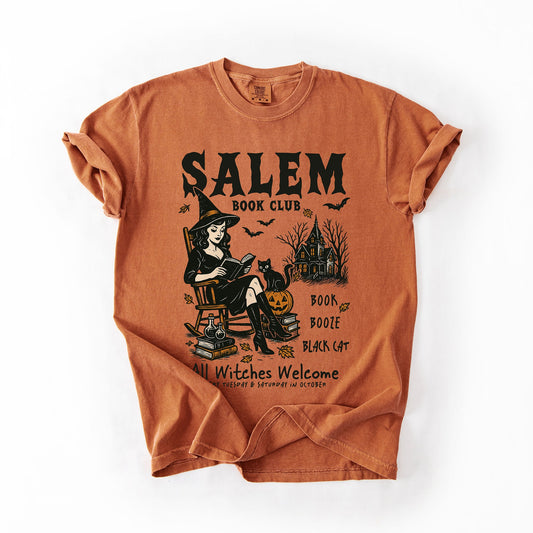 Salem Book Club, Rocking Chair, Retro, Classic, Vintage, Halloween, Reading, Books, Comfort Colors T-Shirt