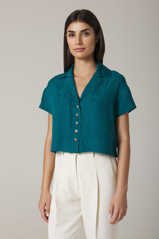 PAOLA SHORT SLEEVE BLOUSE IN CAPRI BLUE