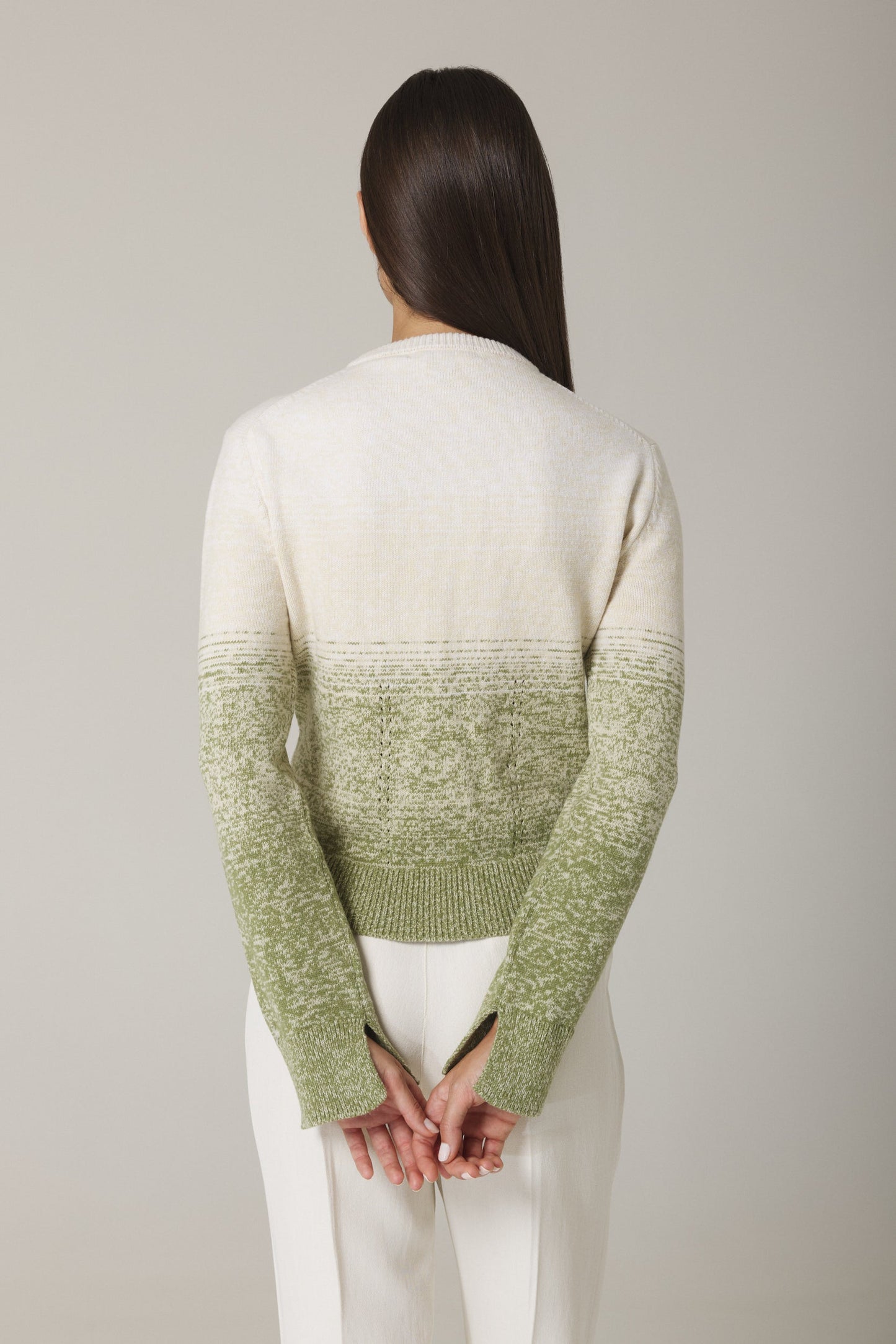 UNA OMBRÉ CARDIGAN WITH GOLD BUTTONS IN OLIVE COMBO