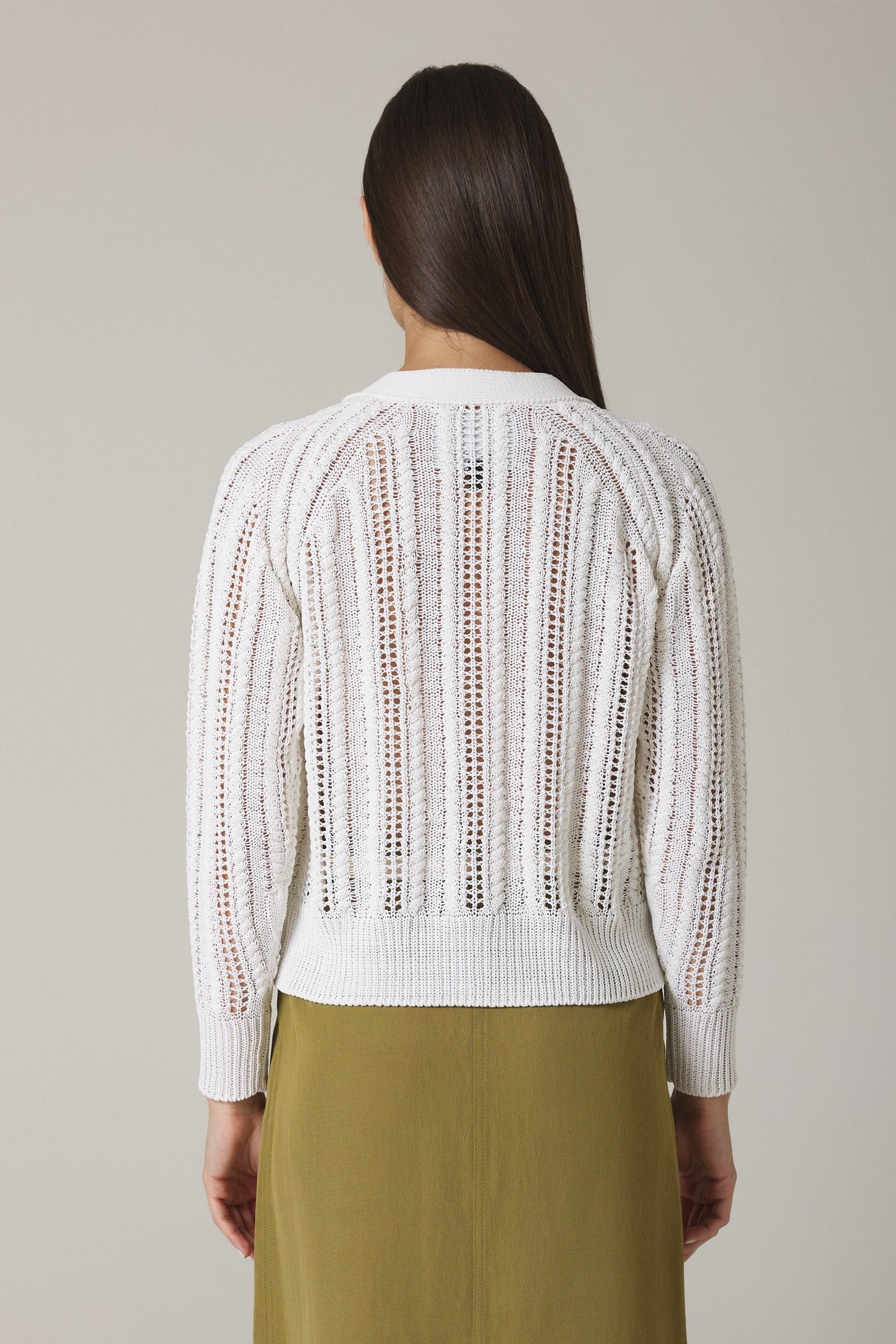 SORINA CABLE STITCH CARDIGAN IN SOFT WHITE