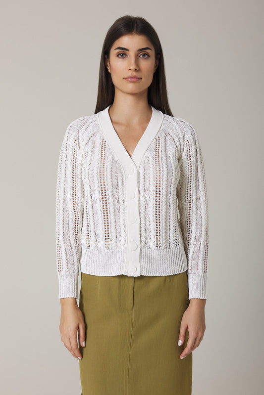 SORINA CABLE STITCH CARDIGAN IN SOFT WHITE