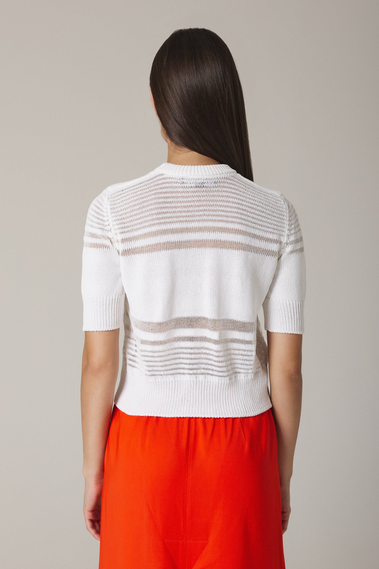 OLIVIA STRIPED SHORT SLEEVE SWEATER IN WHITE