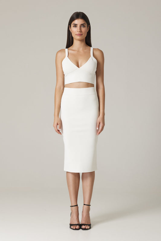 NAOMI CONTOURING KNIT PENCIL SKIRT IN SUGAR