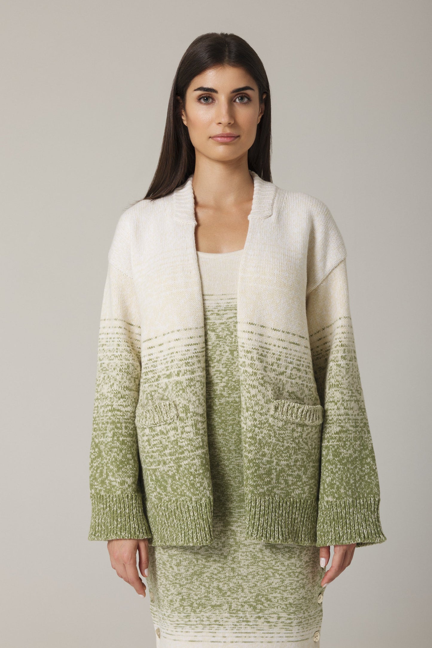 Ombré Open Cardigan Olive Combo Relaxed Silhouette WADIM