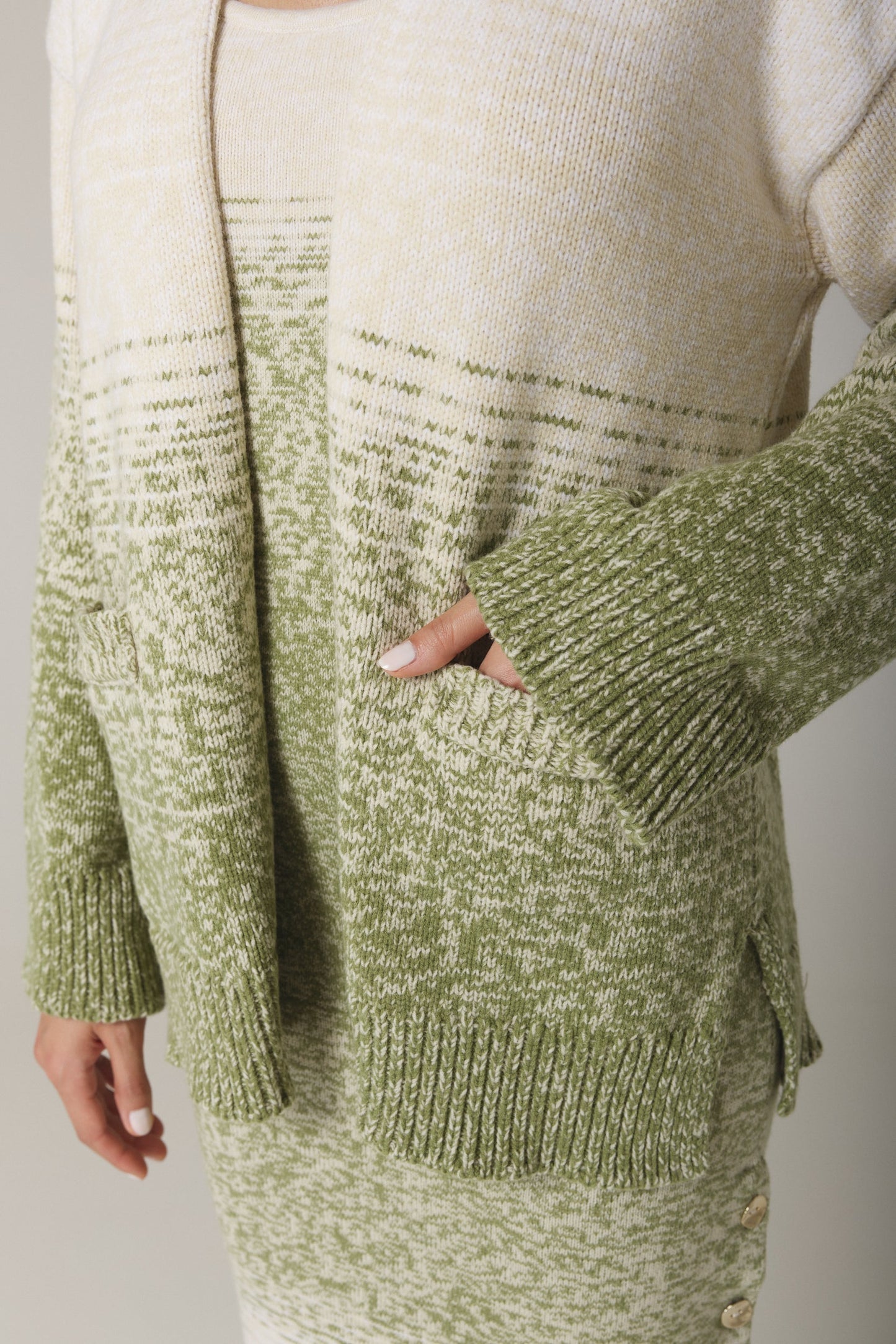 Ombré Open Cardigan Olive Combo Relaxed Silhouette WADIM