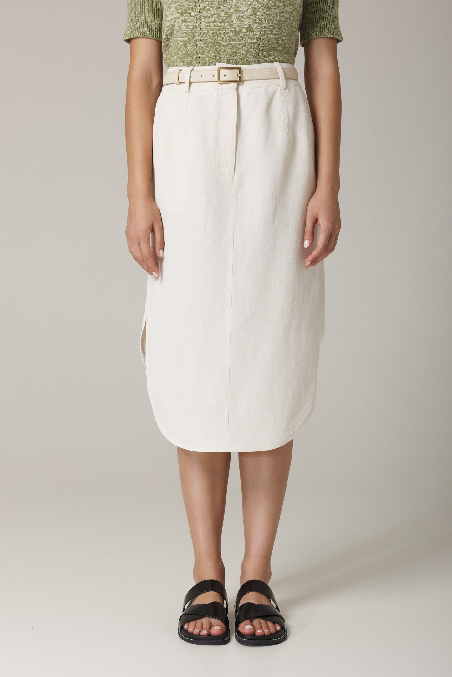 OLIA BELTED PENCIL SKIRT IN SAND