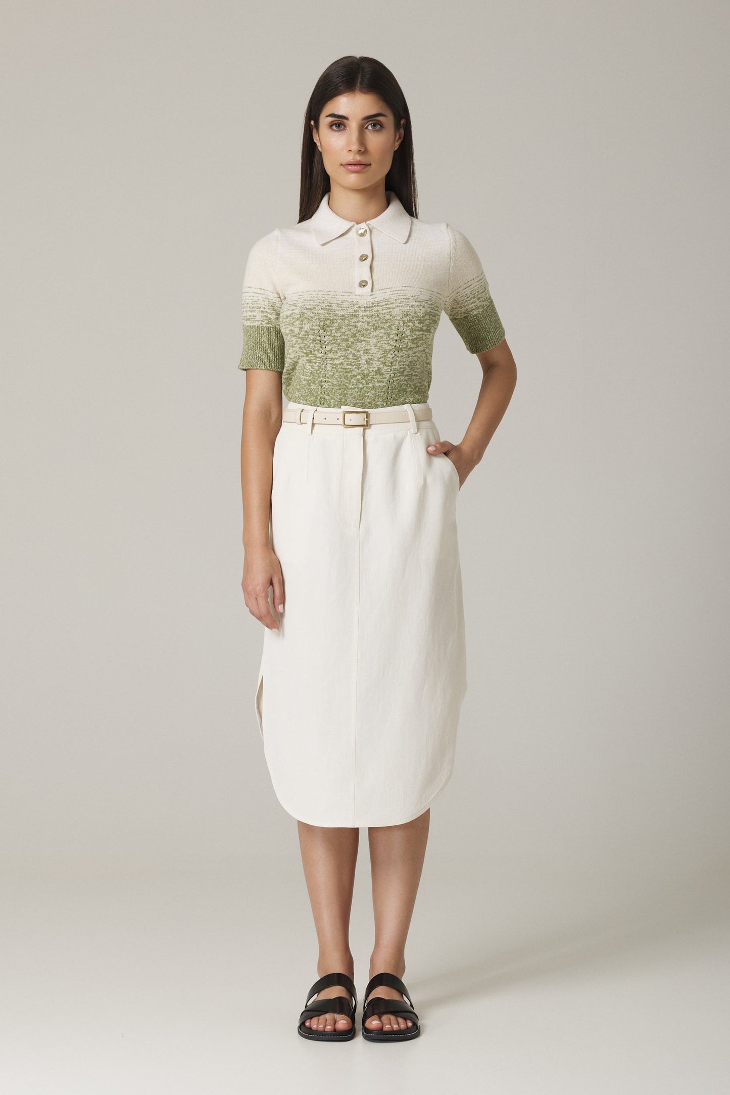 OLIA BELTED PENCIL SKIRT IN SAND