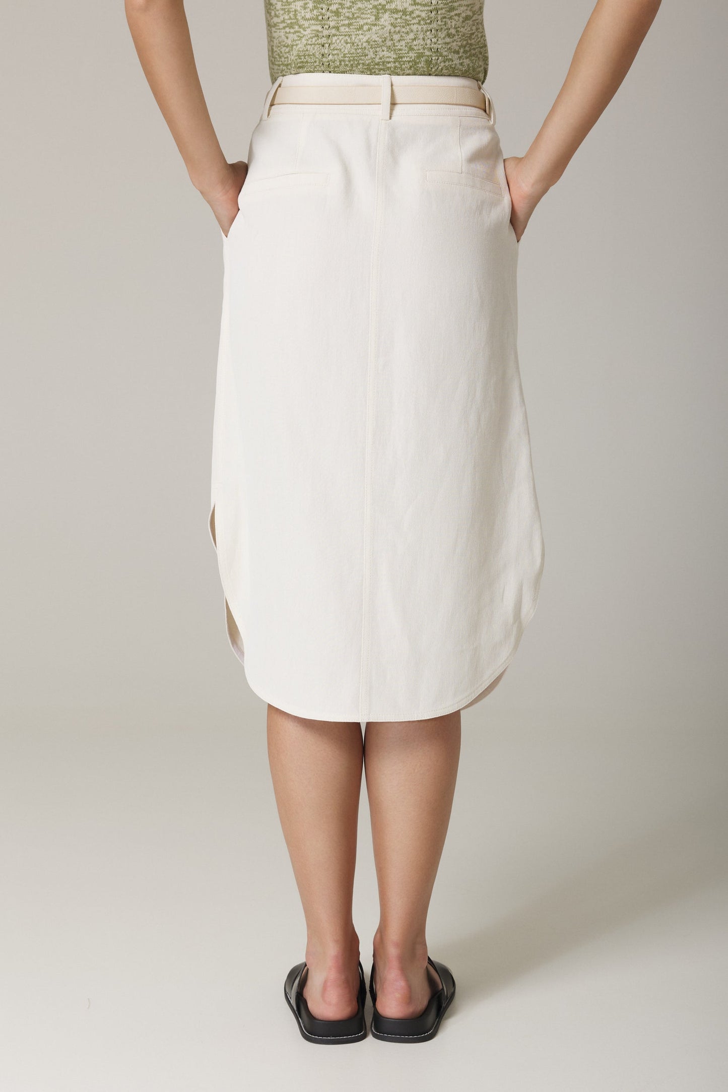 OLIA BELTED PENCIL SKIRT IN SAND