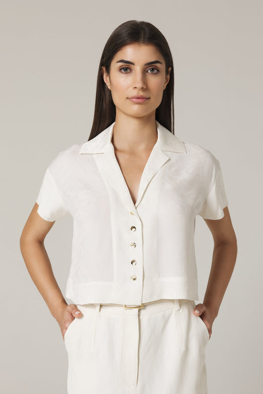 PAOLA SHORT SLEEVE BLOUSE IN SOFT WHITE
