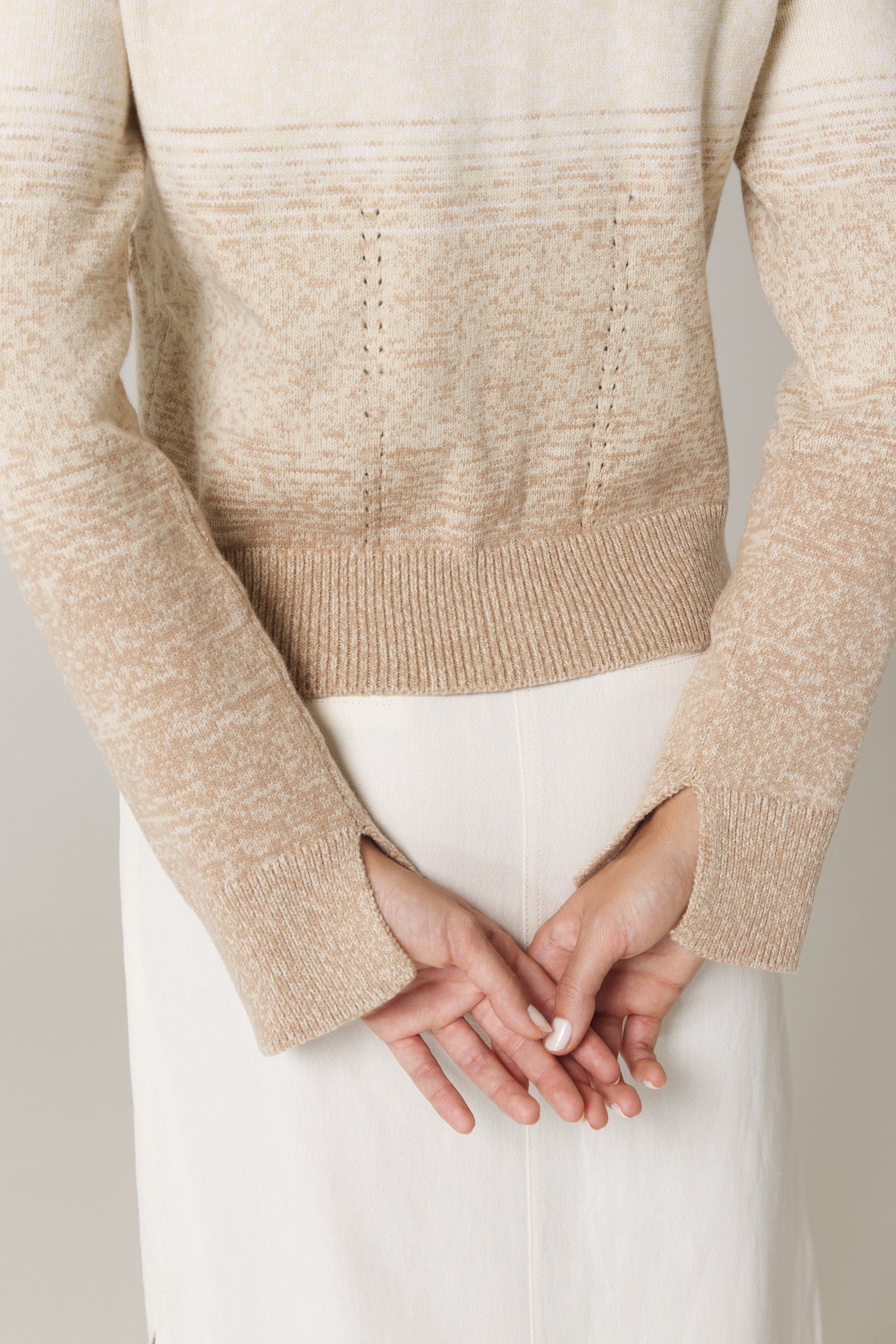 UNA OMBRÉ CARDIGAN WITH GOLD BUTTONS IN SAND COMBO