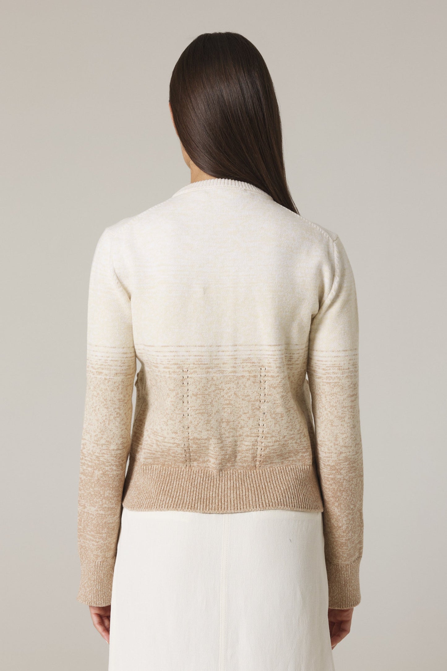 UNA OMBRÉ CARDIGAN WITH GOLD BUTTONS IN SAND COMBO