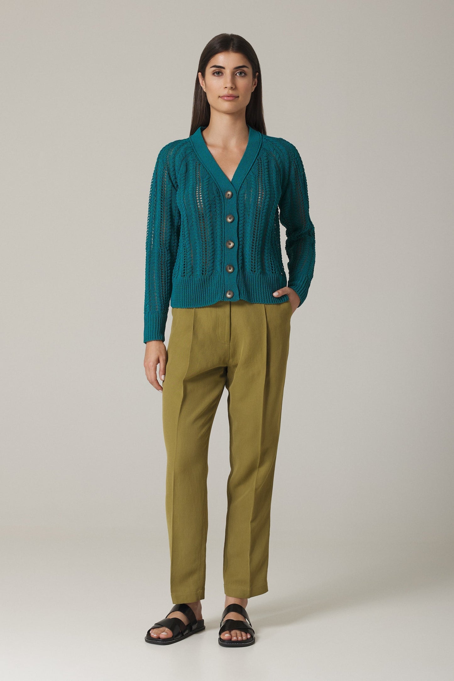 SORINA CABLE STITCH CARDIGAN IN CAPRI BLUE